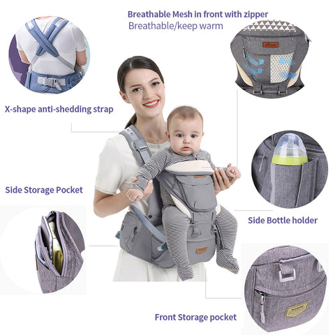 Image of Ergonomic Baby Carrier Infant Baby Hipseat Waist Carrier Front Facing Ergonomic Kangaroo Sling for Baby Travel 0-36M