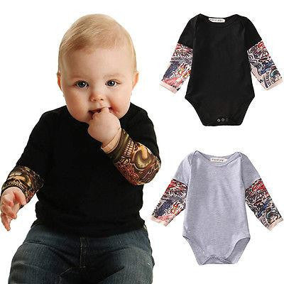 Image of Cute Toddler Floral Jumpsuit Fashion Baby Boy Black Bodysuit Kids Gray Clothes Outfits