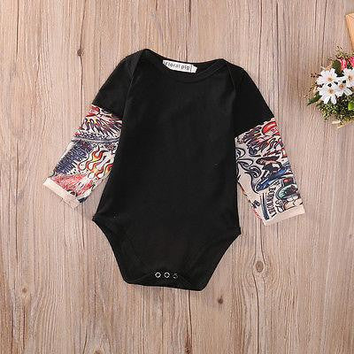 Image of Cute Toddler Floral Jumpsuit Fashion Baby Boy Black Bodysuit Kids Gray Clothes Outfits
