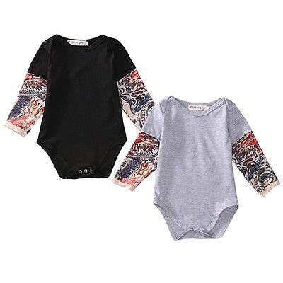 Image of Cute Toddler Floral Jumpsuit Fashion Baby Boy Black Bodysuit Kids Gray Clothes Outfits