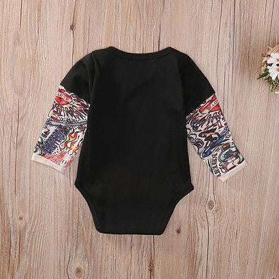 Image of Cute Toddler Floral Jumpsuit Fashion Baby Boy Black Bodysuit Kids Gray Clothes Outfits